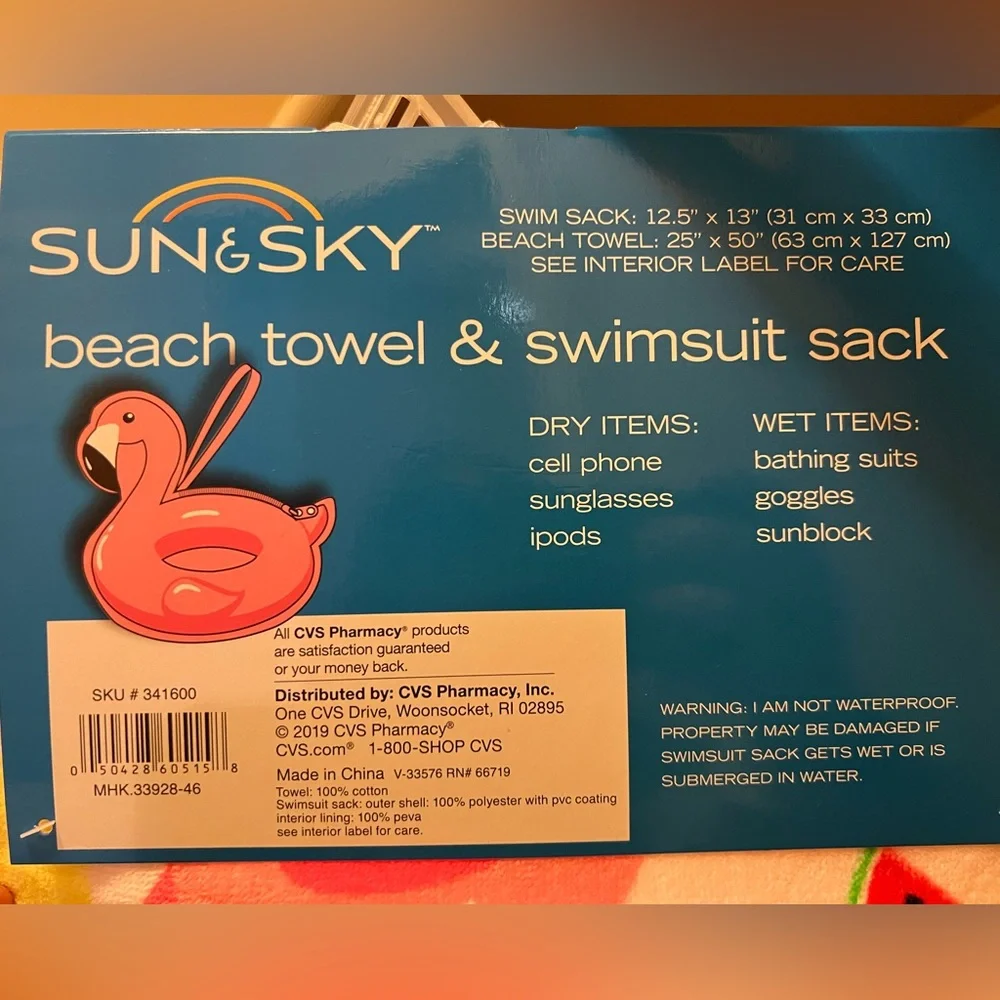 NWT FLAMINGO BEACH TOWEL & BAG